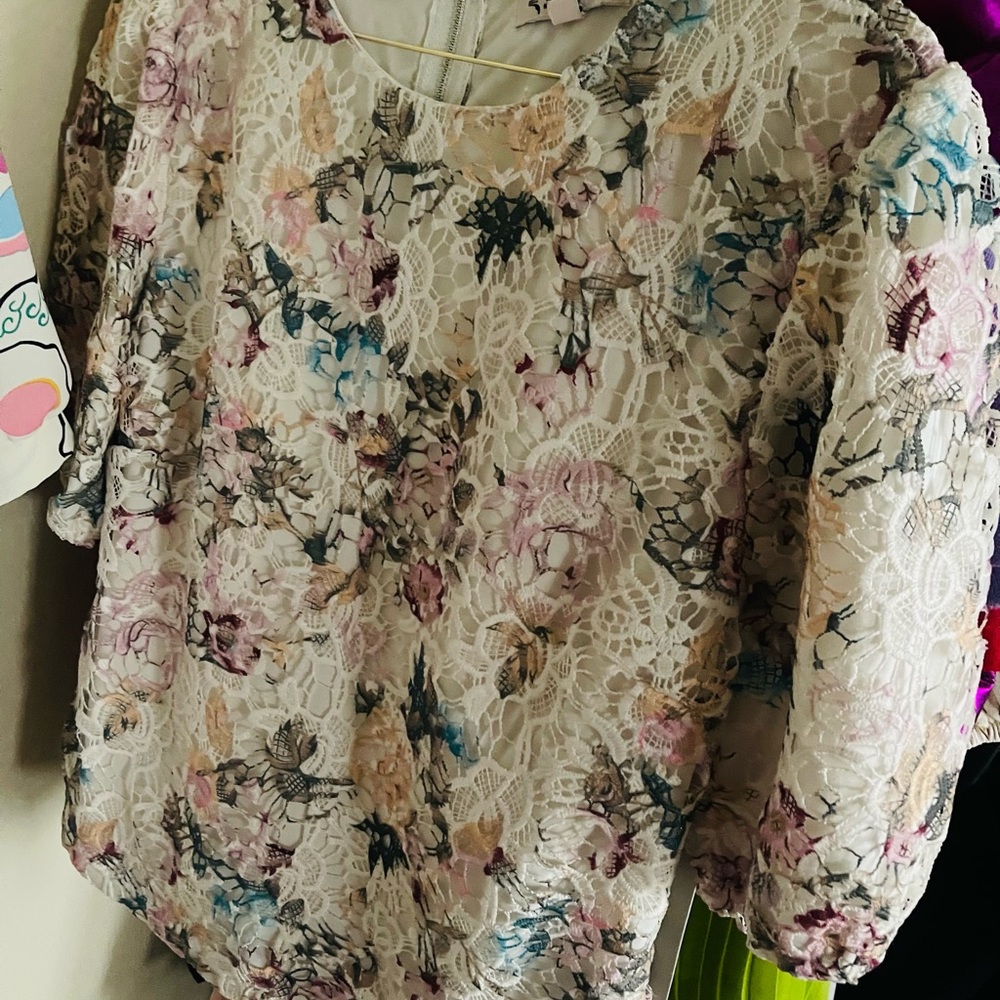 Nanette Lepore Cream Ruffled Blouse with Peter Pan Collar